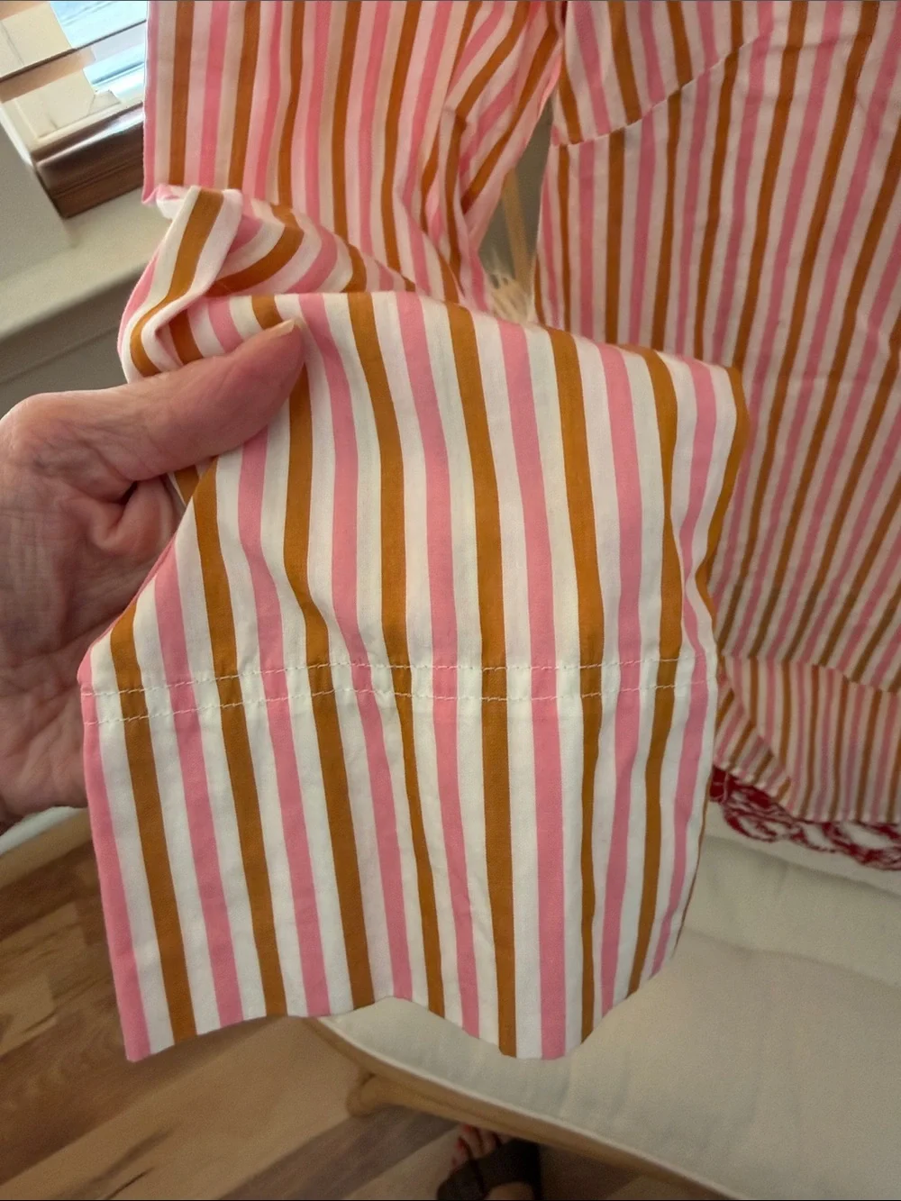 J. Crew Striped Button-Shoulder Long Sleeve Top in Pink, Yellow & White